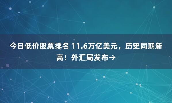 今日低价股票排名 11.6万亿美元，历史同期新高！外汇局发布→